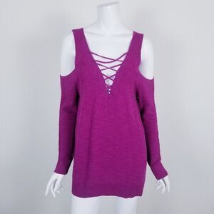 Express Pink Lace Up Cold Shoulder Sweater Medium
